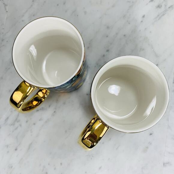 ANTHROPOLOGIE x RIFLE PAPER CO Set 2 Mugs Citrus Grove Black Gold Gild 16 oz EUC - Picture 5 of 8